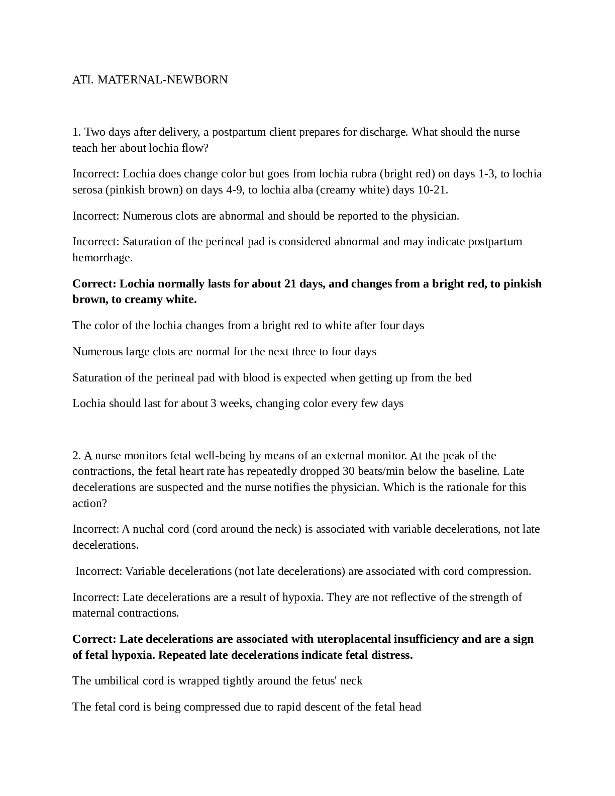 Preview image for EXAM ELABORATIONS ON ATI. MATERNAL-NEWBORN